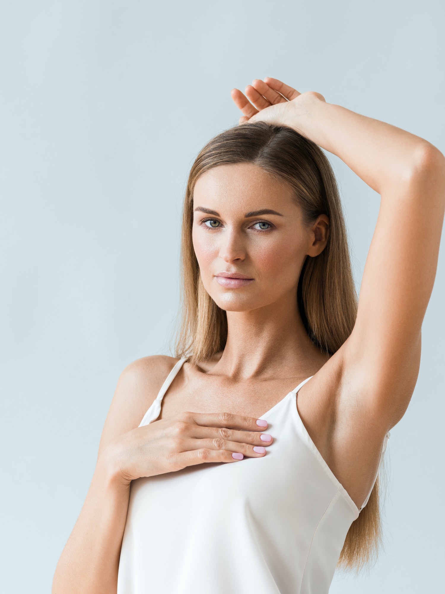 Armpit woman hand up epilation concept